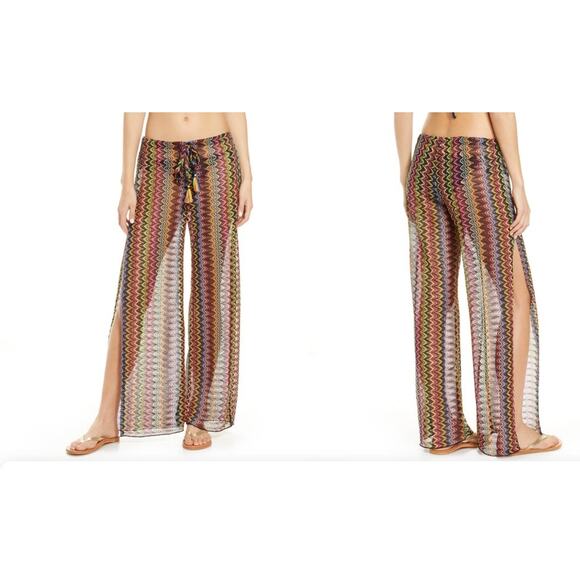 Becca Carnavale Swim Cover-Up Pants Side Slit Crochet Sheer Rainbow Size S ** - Picture 2 of 12